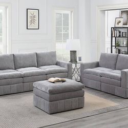 Gray Sofa And Love Seat Set With Ottoman 