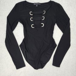 ✅️ Black Hollow V-Neck Long Sleeved Bodysuit• Soft & Stretchy• Size S• Great Condition• $10firm