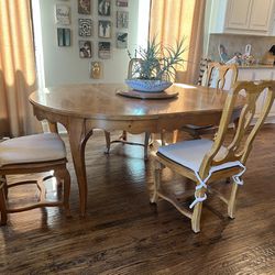 Solid Wood Dining Room Table  With 6 Chairs And Matching Lazy Susan