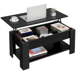 Lift-Top Coffee Table with Storage – Modern Black