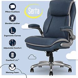 Serta Brinkley Leather High Back Executive Office Chair, Navy-Silver