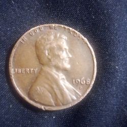 1968 D Penny L In Liberty On Rim And In God We Trust On Rim, Offcertered
