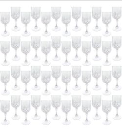 48 Transparent Plastic Wine Glasses, Plastic Goblets Vintage Style Cordial Unbreakable Drinking Glasses, Reusable Drinkware for Wedding Reception, Gra