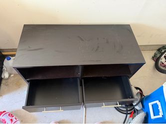 Dark brown espresso storage cabinet media console 2 drawers 2 shelves