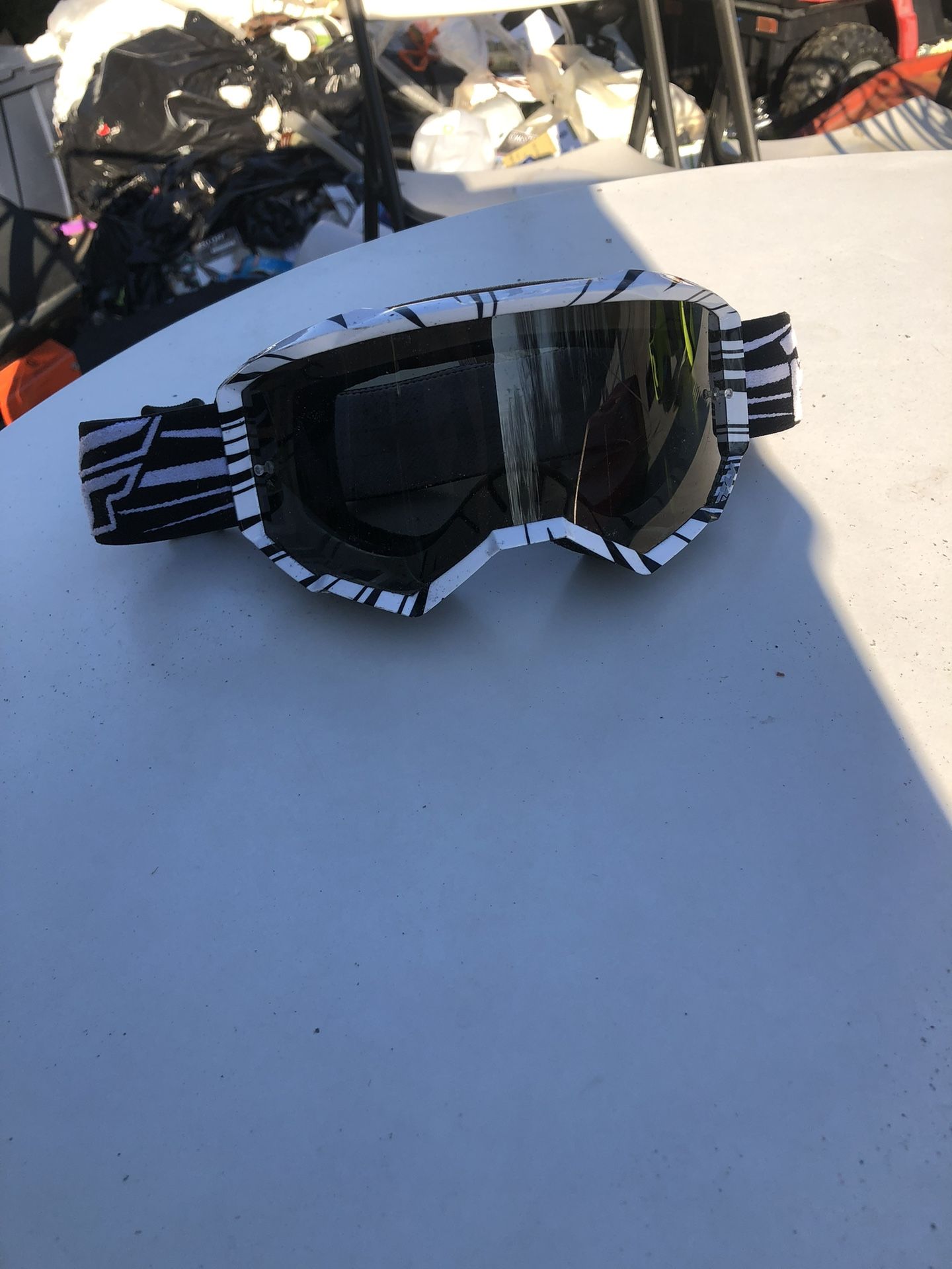 BRAND NEW W/tags FLY RACING PRO GOGGLES WITH BLACK LENSES AND BLACK & WHITE STRIPES