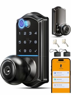 Smart Knob Handle Lock - Fingerprint, App Control, Keyless Entry For Front Door And Bedroom, Electronic Digital Keypad, Auto Lock, Remote Access Shari