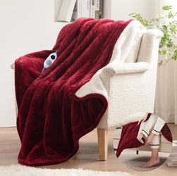 Westinghouse Electric Blanket with Foot Pocket for Adults, Ultra Soft Flannel to Sherpa Heated Throw with 6 Heating Levels & 2-10 Hours Time Settings,