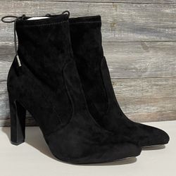 NEW JustFab Black Faux Suede Heel Ankle Boots • Women’s Size 11