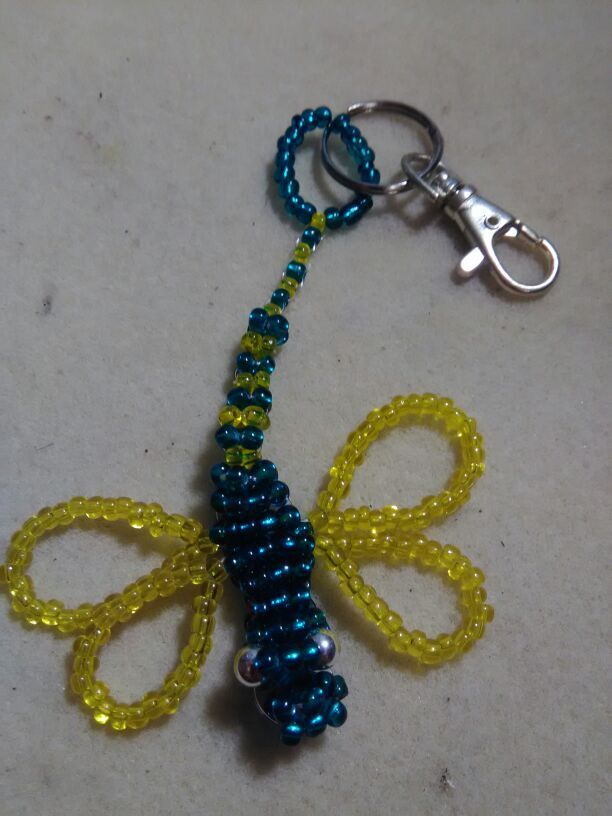 Dragonfly keychain with sterling silver eyes