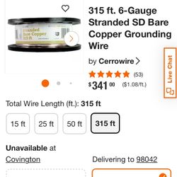 6 AWG Bare Copper Wire, 315' Spool Republic Wire new