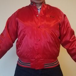 Vintage Red Satin Bomber Jacket with Name Frank