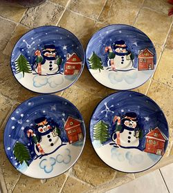 Set Of 4 Small Handpainted Xmas Plates