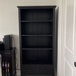 Black wood Bookcase with Storage Drawers 