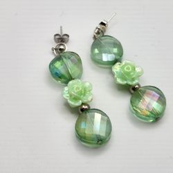 Green Crystal Rose Earrings