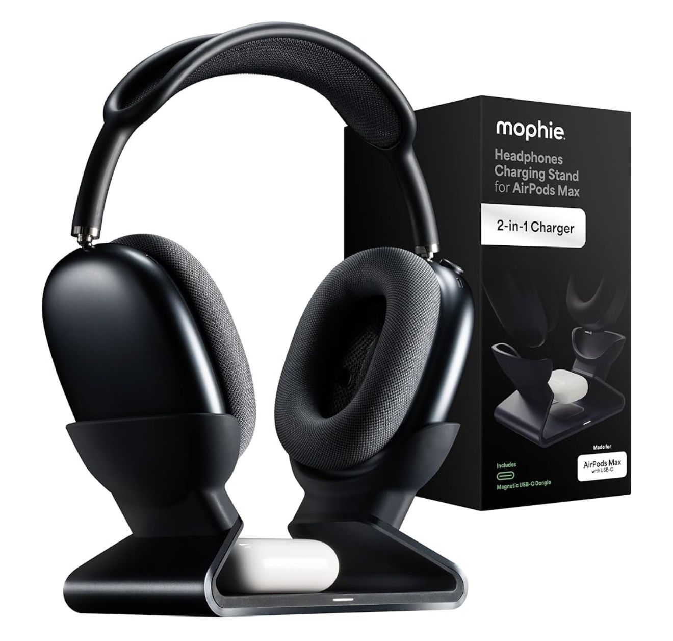 Mophie Max Dual Charging Stand for AirPods Max Headphones – Auto Sleep Mode, Premium Anti-Scratch Design, Magnetic USB-C for Effortless Alignment, Cha