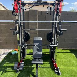 Smith Machine 200 | Adjustable Bench | 245lb Cast Iron Olympic Weights | 7ft Olympic Bar | Fitness | Gym Equipment | FREE DELIVERY 🚚 