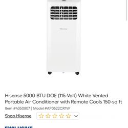 New Hisense 5000-BTU Vented Portable Air Conditioner with Remote