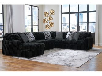 Midnight-Madness Onyx Corduroy 4-Piece LAF Chaise Sectional (Online Special Price)