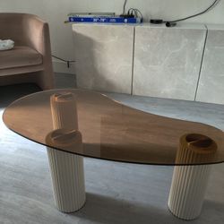 Modern White Coffee Table with Tempered Glass & 3 Legs 