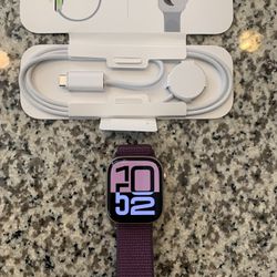 Apple Watch Series 10 GPS 46mm - Rose Gold Aluminum Case with Plum Sport Loop -  Brand New  apple warranty