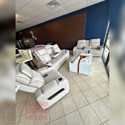 3- Pieces Gray color Leather Power Recliner Sofa Set