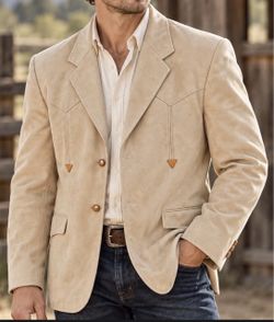 Brad Whitney Vintage Suede Western Blazer Jacket Men’s 44 Soft Grey USA