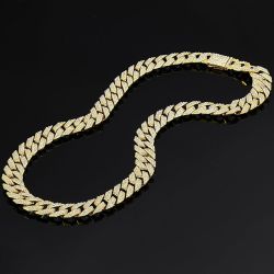 [SALE] 22” Cuban Link Chain – 18K Gold Vermeil, Iced Out w/ CZ Stones (15mm)