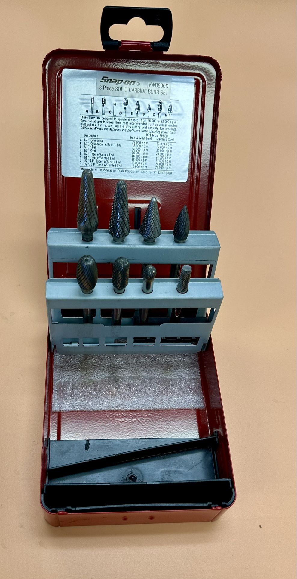 Snap On 8 pc Carbide Burr Set