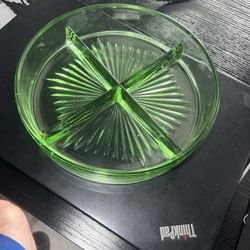Vintage Depression Glass Green Relish/Candy Dish 4 Sections