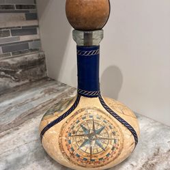 Vintage Mid Century Leather Wrapped Glass Liquor Decanter Nautical Motif Italy