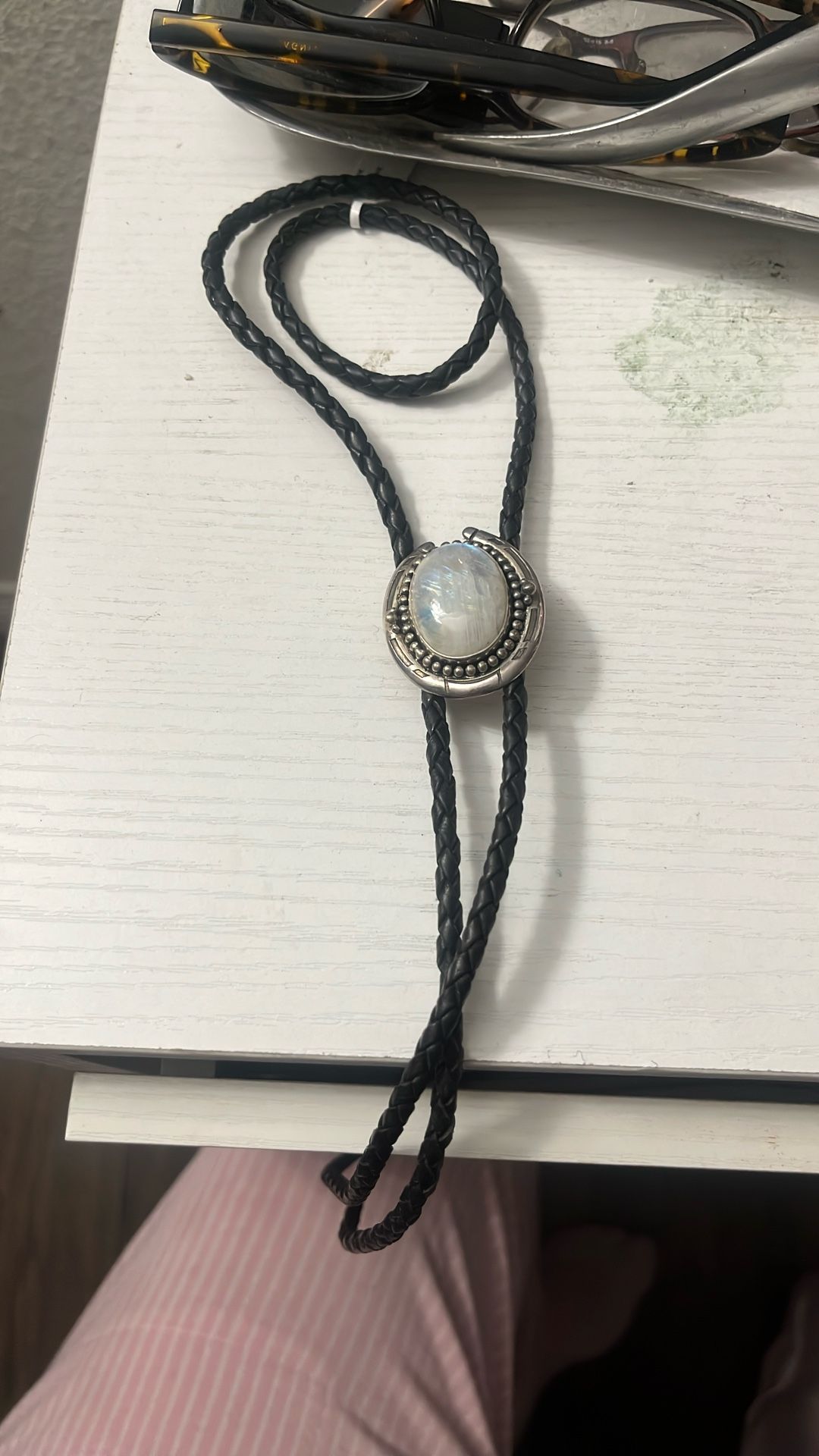 Moonstone Leather Bolo Necklage .925 Silver