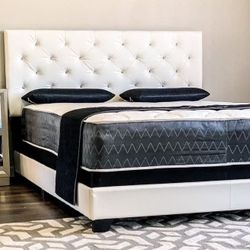 Brand New White Full Size Leather Bed Frame With New Mattress/Fast Delivery 