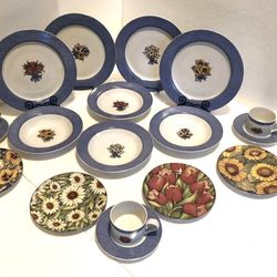 New Condition Vintage 19 Piece SUSAN WINGET Farmhouse Blue International China Dinnerware Set