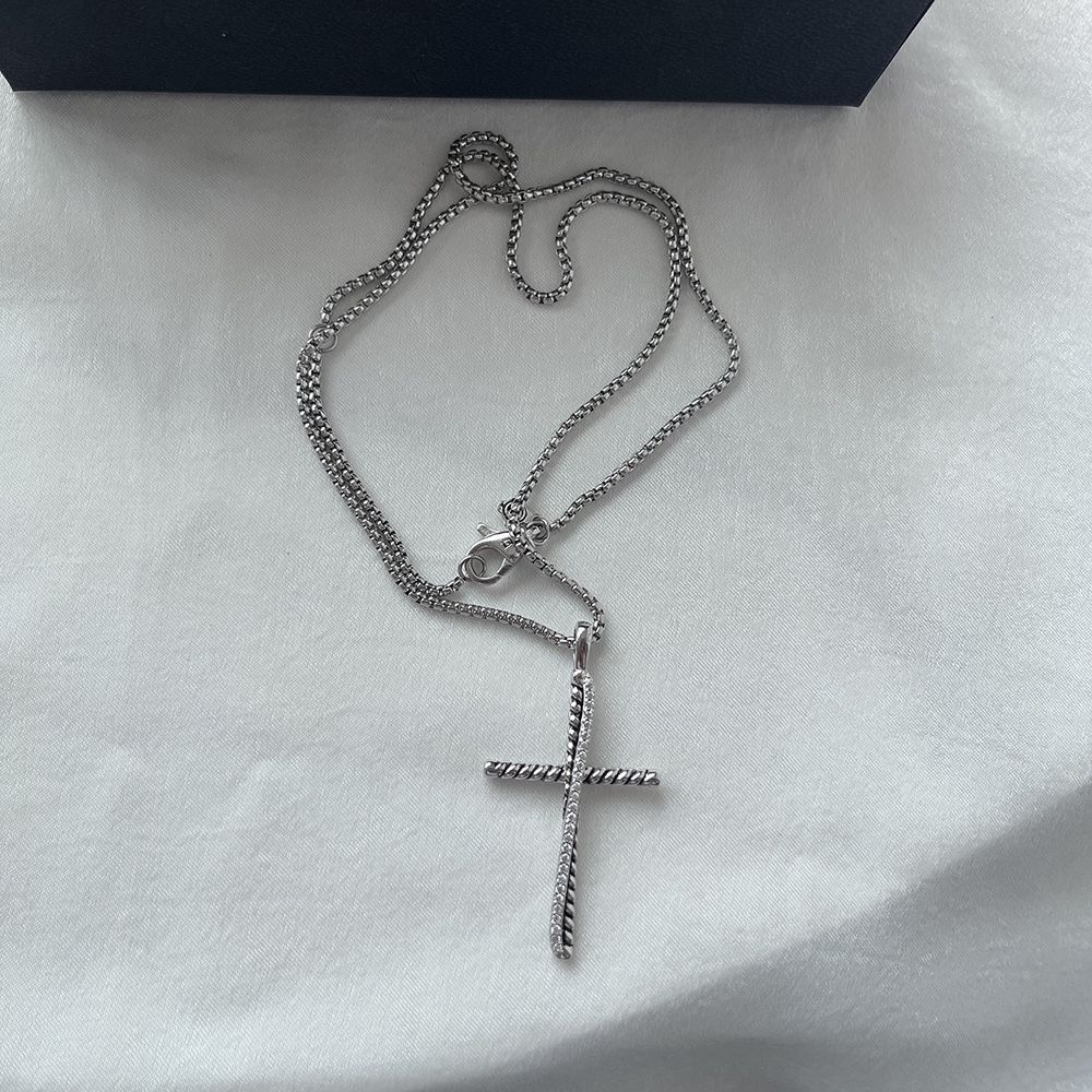 David Yurman Diamond Cross Pendant Necklace In Sterling Silver 