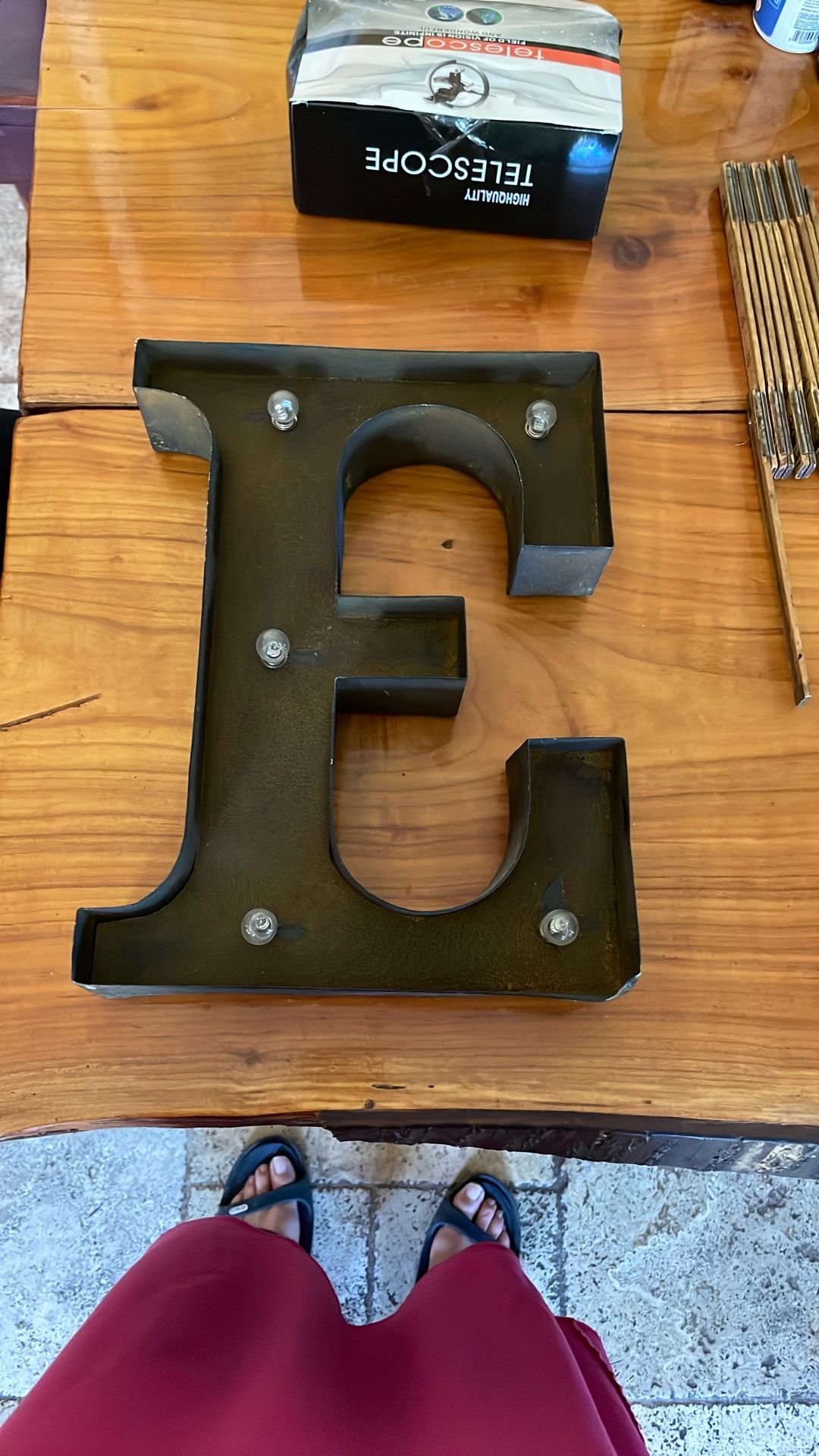 STUDIO DECOR letter E Lights Up Metal Rustic