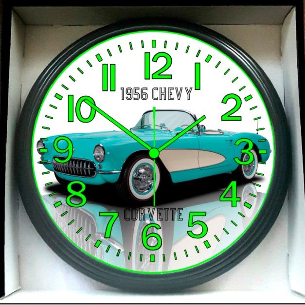 1956 Chevy Chevrolet Corvette Glow In The Dark Wall Clock New!
