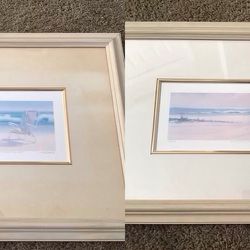 2~Wall Hanging Decor~Costal~Beach~Artisit LIN SESLAR~”A Great Place to Hang Your Hat” And “Evening’s Glow”~~ 20 3/4 X 16 3/4