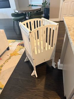 Kids Kitchen Helper Tower – White Wood – Foldable Learning Tower