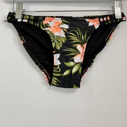 Xhilaration Women’s Hipster Floral Print Swim Suit Bikini Bottom Black XS NWT