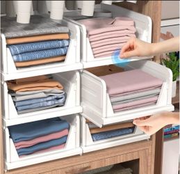 6 Pack Folding Closet Organizers Storage Box, Stackable Storage Bins, Plastic Drawer Basket Closet Storage for Wardrobe Cupboard Kitchen Bathroom Offi