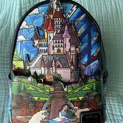 Disney Loungefly Beauty and The Beast Stained Glass Castle Backpack And Wallet Set. NWT