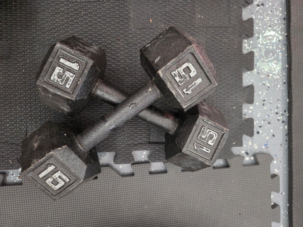 Dumbbells Weightlift Excercise Workout 15 Pounds Dumbbells  15lbs Solid Hex 