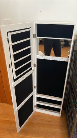 White Mirror With Organizing Jewelry Storage Inside