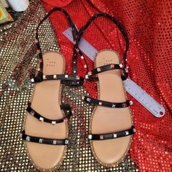 Wrap Style Black Studded Sandals. Ladies Size 8. Like New.