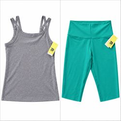 *New* Gray Tank Top and Green Legging Capri Set