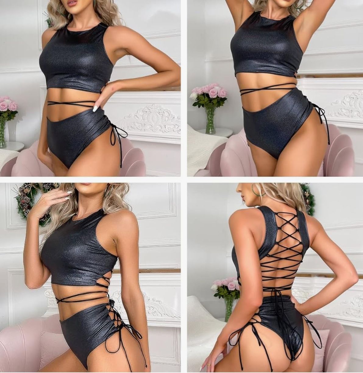 Rave Holographic Bodysuit Mini Two Piece Hologram Metallic for Dance Party Clubwear EDM Festival