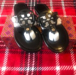 New Tory Burch Sandals Black Glossy 8.5 Women
