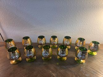 Set of 12 Green Gold Floral Bohemian Shot Glasses