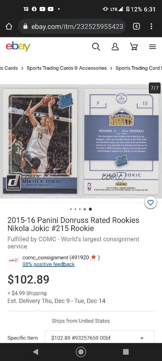 2015-16 Panini Donruss Rated Rookies Nikola Jokic Rookie Card