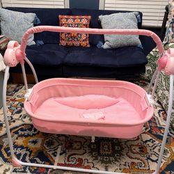 Baby Electric Music Cradle Bed USB Plug Soothing Swing Infant Bassinets Pink